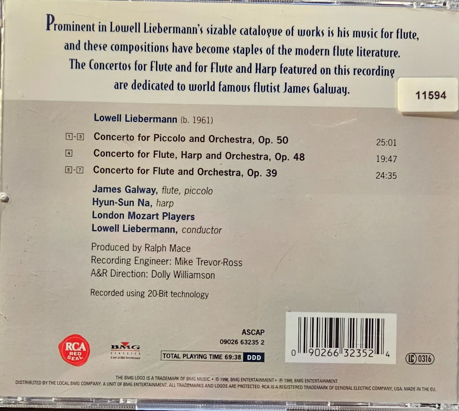 CDs: James Galway - Plays Lowell Liebermann – Gebraucht aus Wahlen b. Laufen von Cg10 1