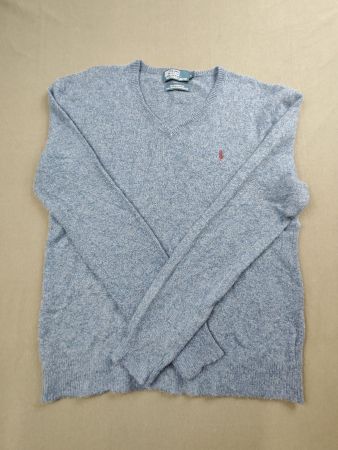Ralph Lauren | pull bleu chiné laine agneau col V | L homme
