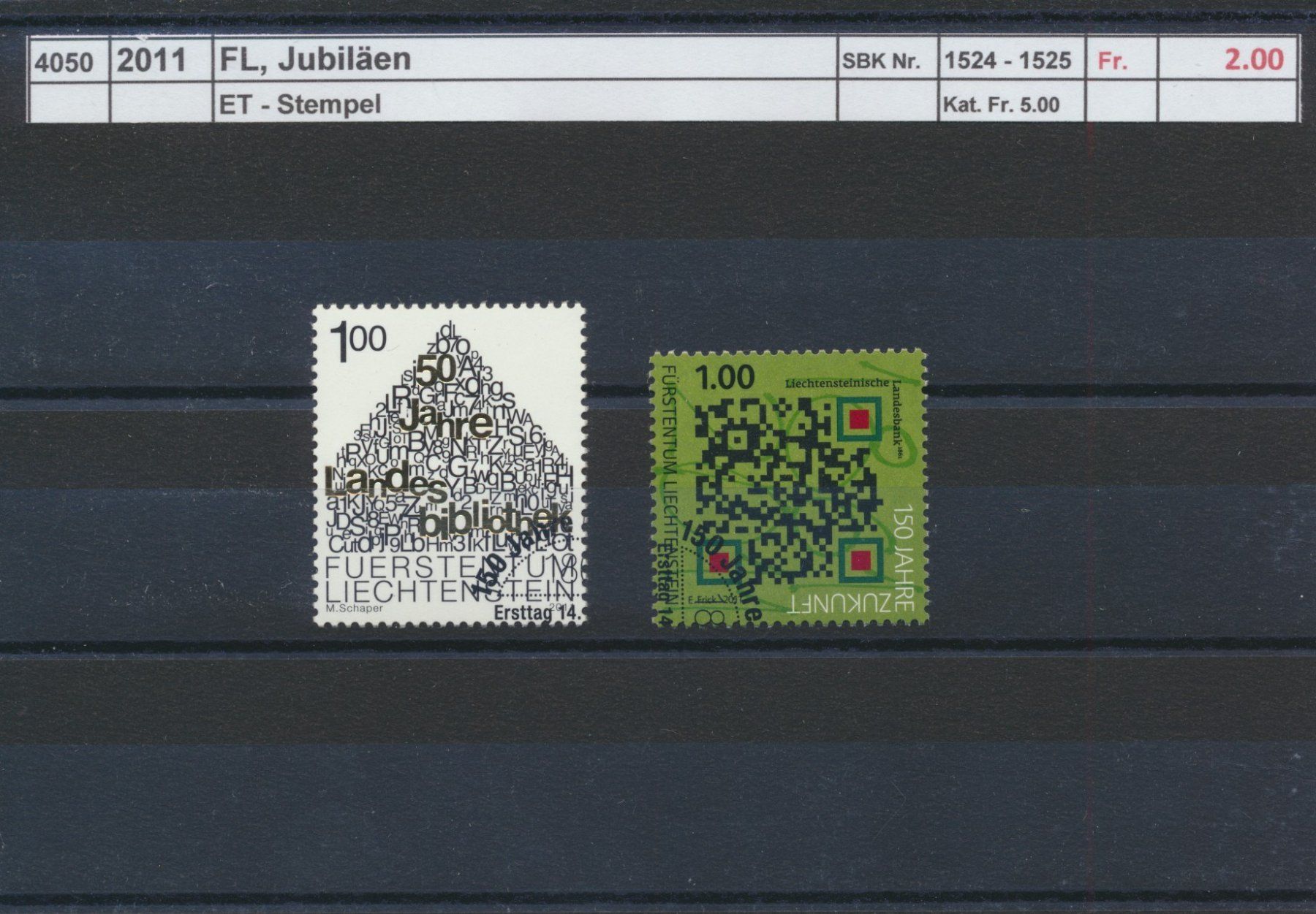 Tutti i francobolli: 2011 FL, "Jubiläen", ET - Stempel – Usato da Winterthur venduto da Zupogeru