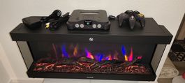 Nintendo 64 Konsole mit Controller und Kabeln gebracht.