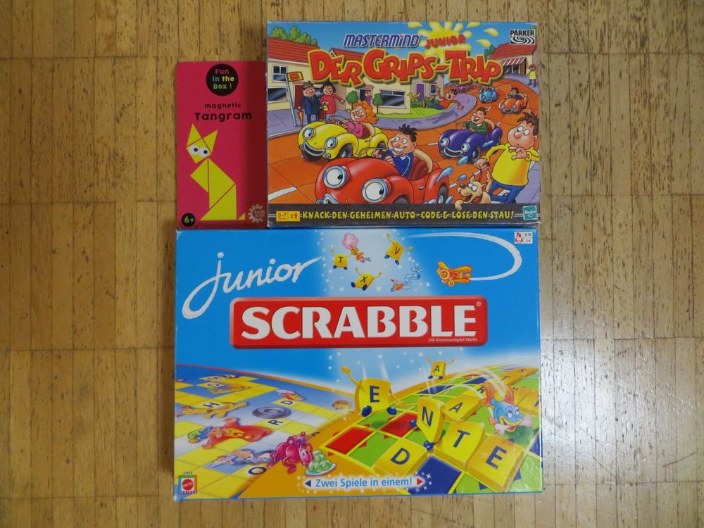 SpieleSet mit 3 Spielen Scrabble, der GripsTrip, Tangram Kaufen