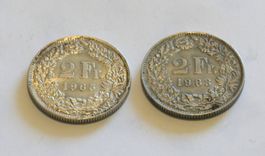 2 pièces de 2.-- CHF en argent