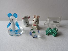 Diverse Tier-Figuren aus Glas und Keramik, Lot 6 Stück