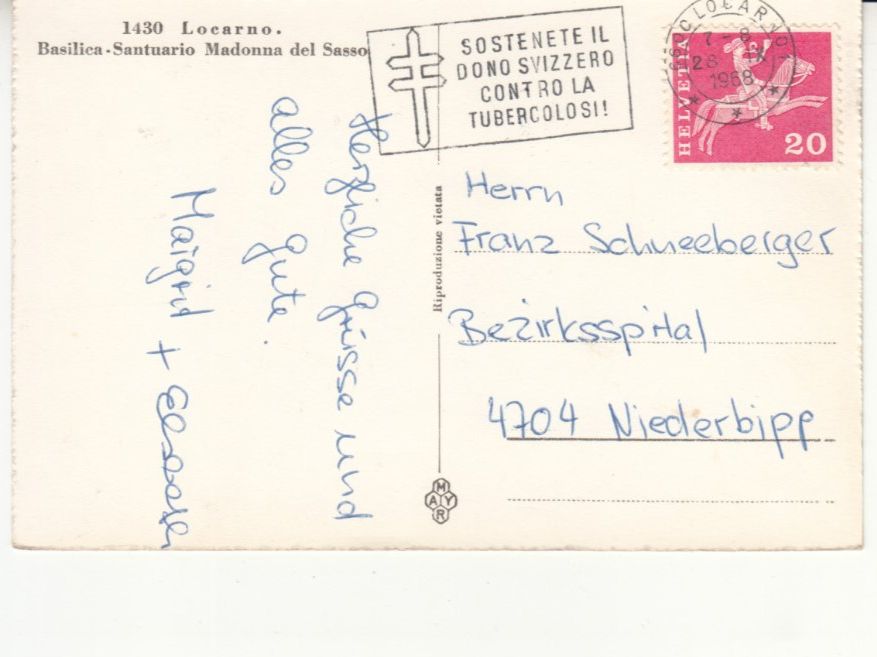 Cartoline postali: Madonna del Sasso 1968 – Usato da Bürglen TG venduto da StampGraf 1