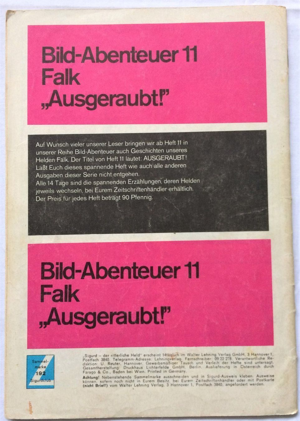 Fumetti: SIGURD - DER RITTERLICHE HELD - Nr.192 – Usato da Schaffhausen venduto da durruti 4