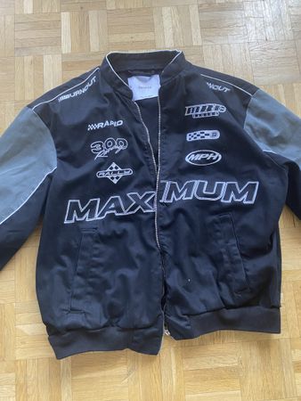 Giacca Bershka stile racing nera con stampe taglia L