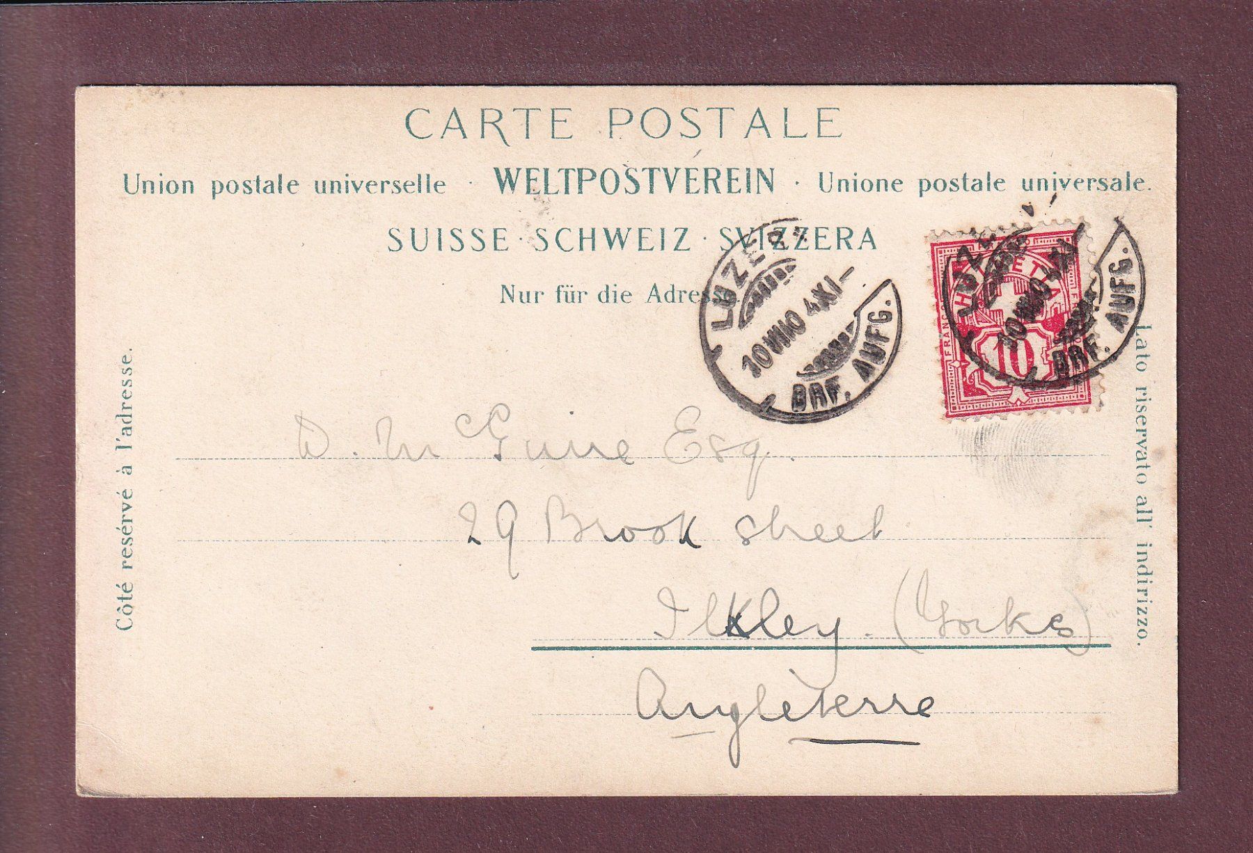 Cartoline postali: LUZERN - Weinmarkt - 1904 – Usato da Pully venduto da nicecards 1