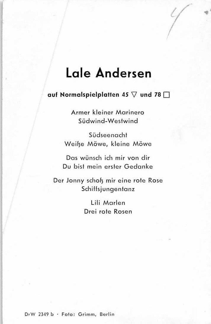 Autogramme: LALE ANDERSEN - erste Deutsche Schallplatten-Millionärin !!! – Gebraucht aus Lufingen von Rac0 1