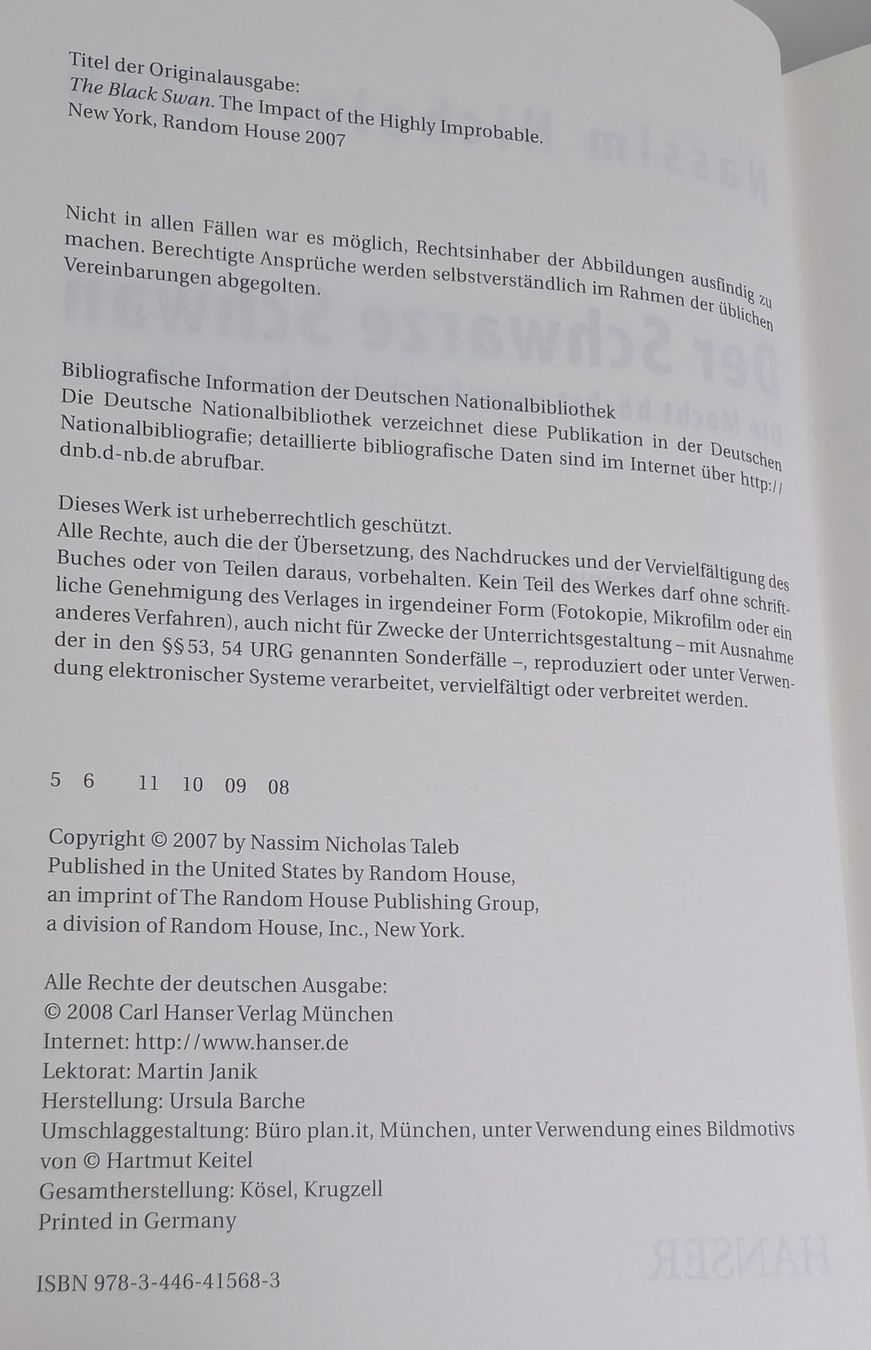 Libri: Nassim Taleb, Der Schwarze Schwan, Top – Usato da Zürich venduto da axolottchen 3
