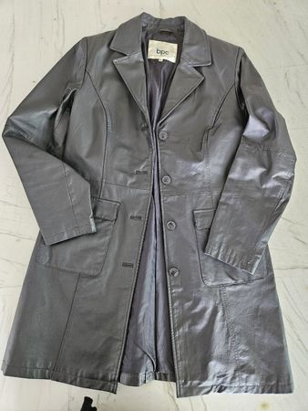 Klassischer Damen-Ledermantel, Gr. 42, Grau, zeitlos chic