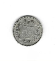 1932Fr 5.-u.E.Qualität ss+-f.vz/Ag 12.52g/Kreuzrissli+Patina