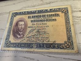 25 Pesetas Banco de Espana 1926 Geldschein Sammlerstück