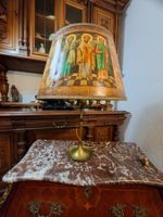 Antike Tischleuchte mit Ikonen-Motiven Messing Vintage