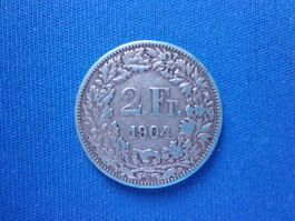 Silbermünze Schweiz 2 Fr. von 1904