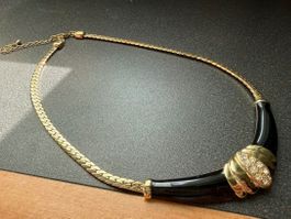 ✨Vintage Halskette in Gold und Schwarz mit Strasssteinen