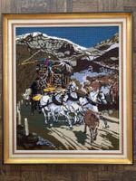 grosses  Gobelin Bild Postillon handgestickt in  Holzrahmen