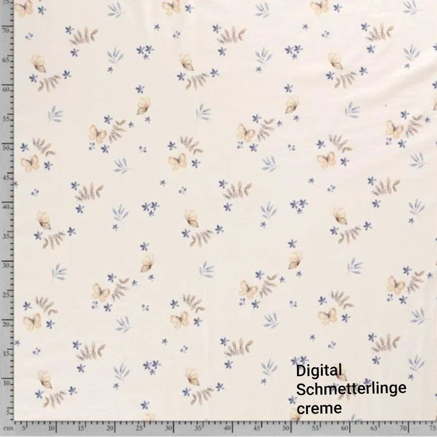 Tessuti: Baumwolljersey Digital Schmetterlinge creme – Nuovo e nell'imballaggio originale da Steg im Tösstal venduto da J.Kreisl 1