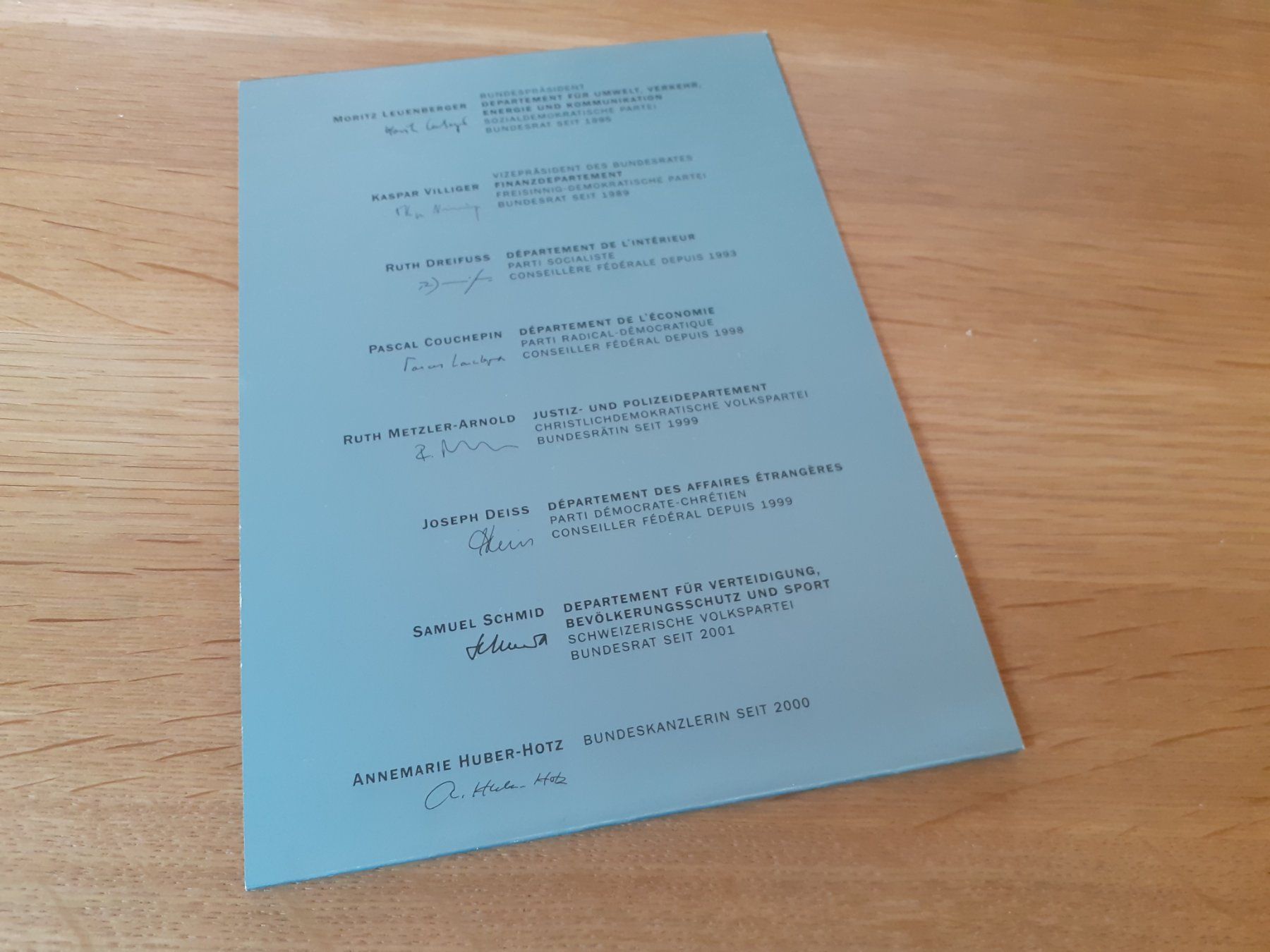 Karten: SCHWEIZERISCHER BUNDESRAT - 2001 - LANDESREGIERUNG – Gebraucht aus Winterthur von Ornyx7 2