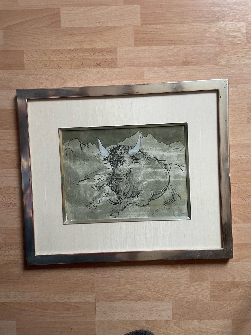Foto & Immagini: HANS ERNI "Sitzender Stier" 1989 Tempera mit Bleistift – Usato da Koblenz venduto da Markenhimmel