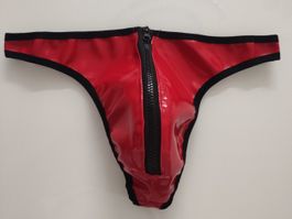 Sexy Tanga mit ZIP in Kunstleder rot Grösse *XL