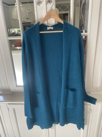 American vintage cardigan veste manteau mohair laine bleu 