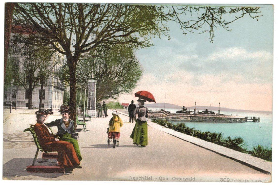 Cartoline postali: AK Neuchâtel - Quai Osterwald 1910 – Usato da Zürich venduto da Tolima194