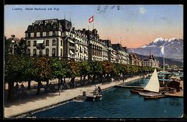 AK Luzern, Uferpromenade am Hotel National mit Rigi