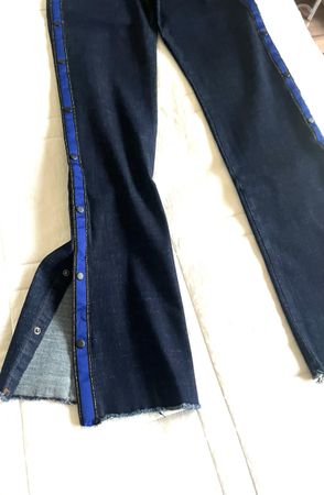 Jean Femme Bleu T. 40/L P. Bas Ouv. Bouton Côtés NEU