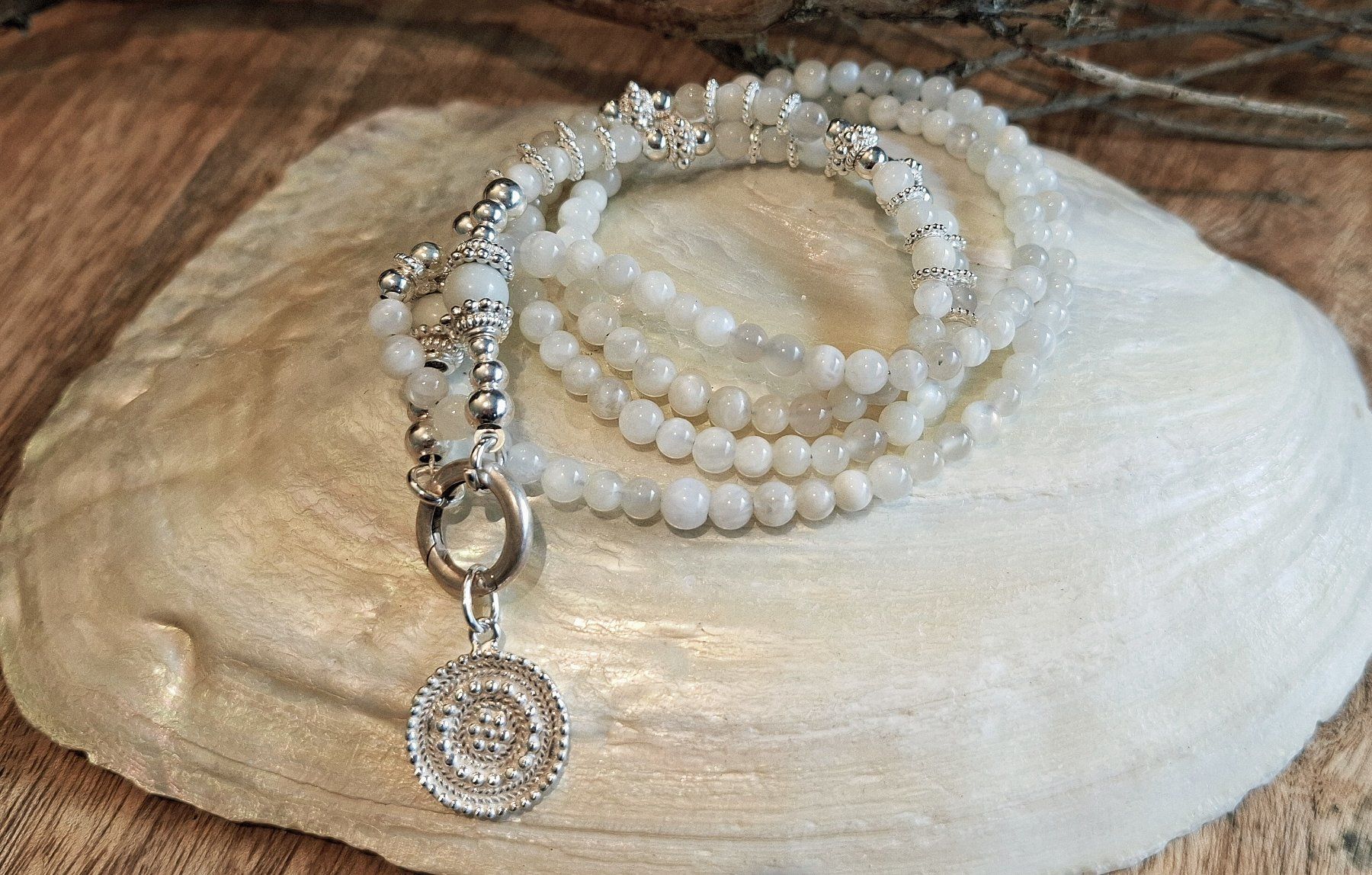 Catenine: MOONSTONE -  Edelsteinkette - Sterling Silber - écru – Nuovo e nell'imballaggio originale da Mühlethal venduto da nicita-modeschmuck 1