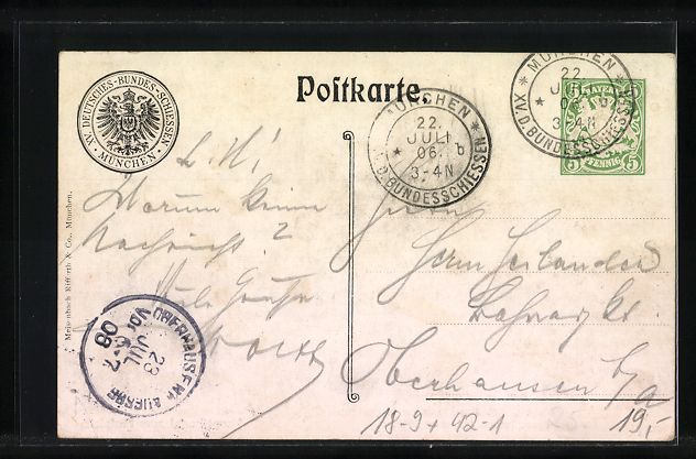 Cancelleria postale: München, XV. Deutsches Bundesschiessen  – Usato da Berlin venduto da bartko-reher 1