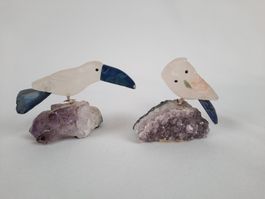 Tukan & Eule aus Edelstein auf Amethyst