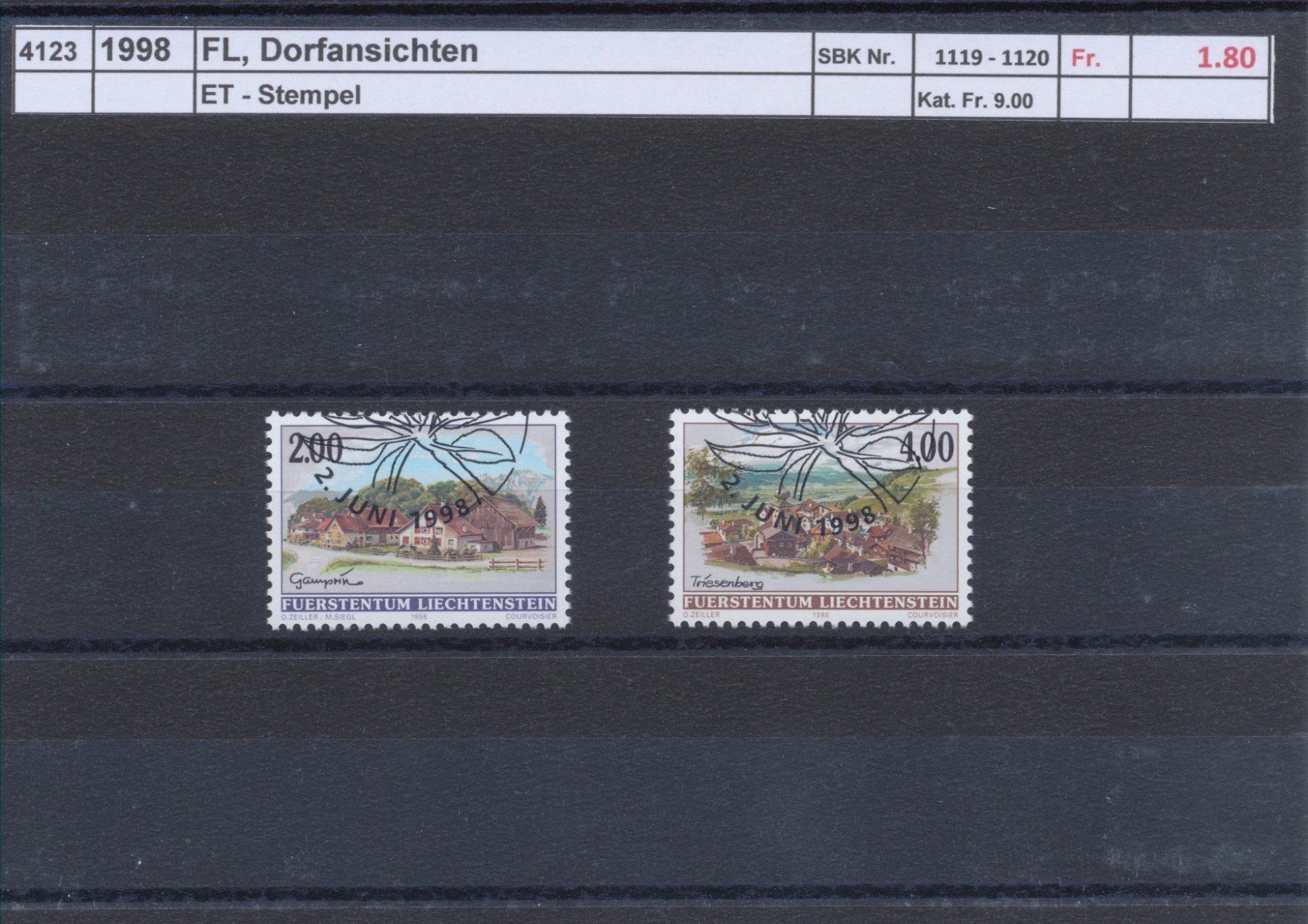Tutti i francobolli: 1998 FL, "Dorfansichten", ET - Stempel – Usato da Winterthur venduto da Zupogeru
