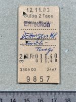 SBB Billett Effretikon Döttingen via Zürich Turgi, 1983