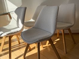 4x Maisons du Monde Bouclé Esszimmerstühle – Creme/Weiss