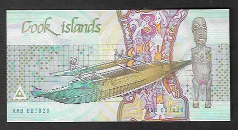 Banknoten: Cook  Islands  3  Dollars  Bankfrisch – Neu (gemäss Beschreibung) aus Gordola von coinsandnotes 1