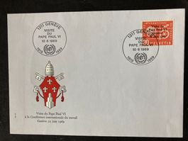 Schweiz Ämter BIT 1969 Besuch Papst Paul VI Genf ill. FDC