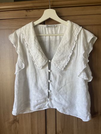 Zara Bluse Weiss Grösse S mit Rüschen und Stickerei