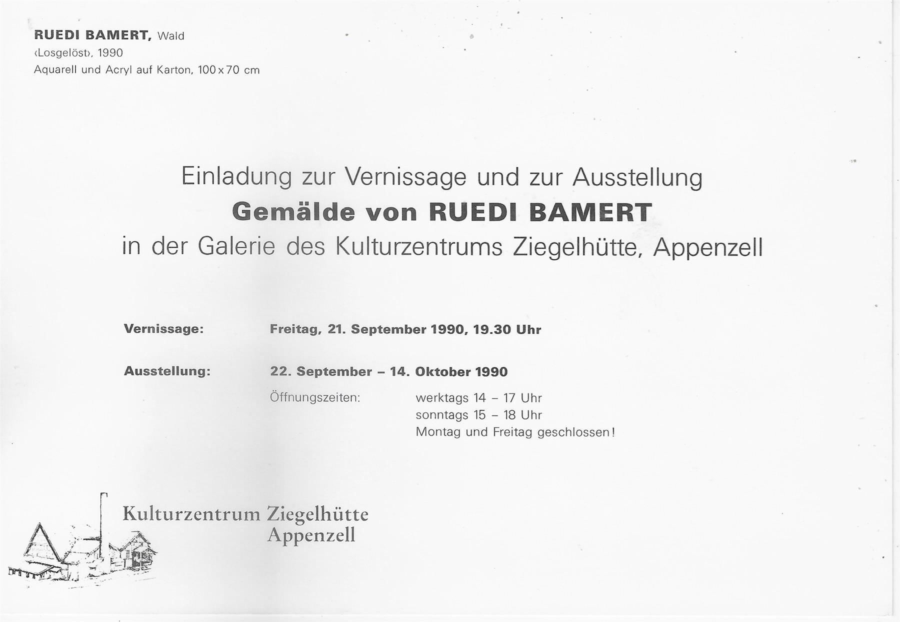 Ansichtskarten: Ruedi Bamert "Losgelöst, 1990" Einladung – Gebraucht aus Ettingen von Kartenplanet 1
