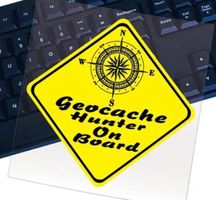 Geocach Aufkleber Geocache Hunter on Board Farbe Gelb