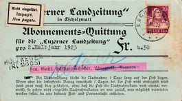 1923: Abo-Quittung "Luzerner Landzeitung" HOLZWEGEN (ROMOOS)