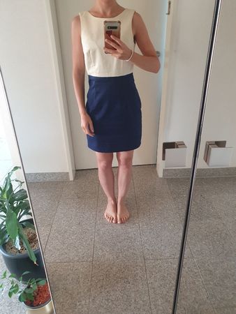 H&M Kleid, Gr. 36, Marineblau/Weiss