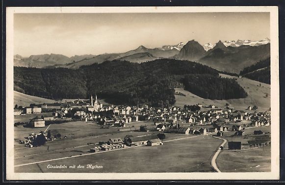 Cartoline postali: Einsiedeln, Teilansicht mit den Mythen – Usato da Berlin venduto da bartko-reher