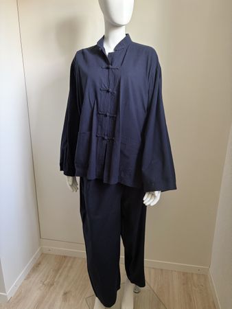 Asia Set Jacke Hose Baumwolle Leinen dunkelblau Grösse M