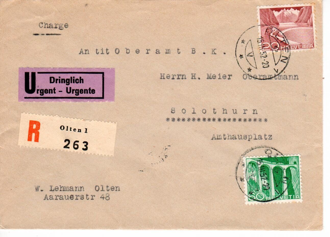 Tous les timbres: R - Brief dringlich - Olten - Solothurn 1952 – D'occasion à Wolhusen par Curver9