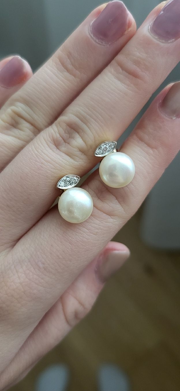 Boucles d'oreille: Fantastische Perlenohrstecker mit Brillanten  – Neuf (Voir description) à Unterägeri par Altgoldschmuck 1