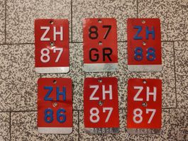 6 Kontrollschilder Anhänger ZH GR 86 87 88 Oldtimer