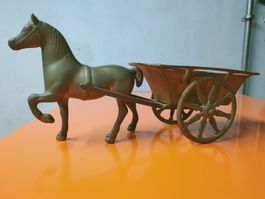 Deko-Pferd mit Wagen aus Messing,  Vintage