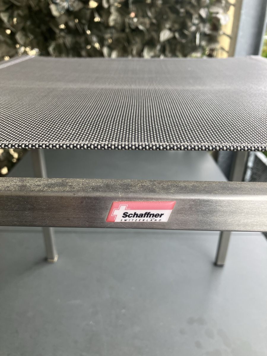 Schaffner Sedie: 4 stabelbare Schaffner Gartenstühle – Usato da Hindelbank venduto da Scroki 2