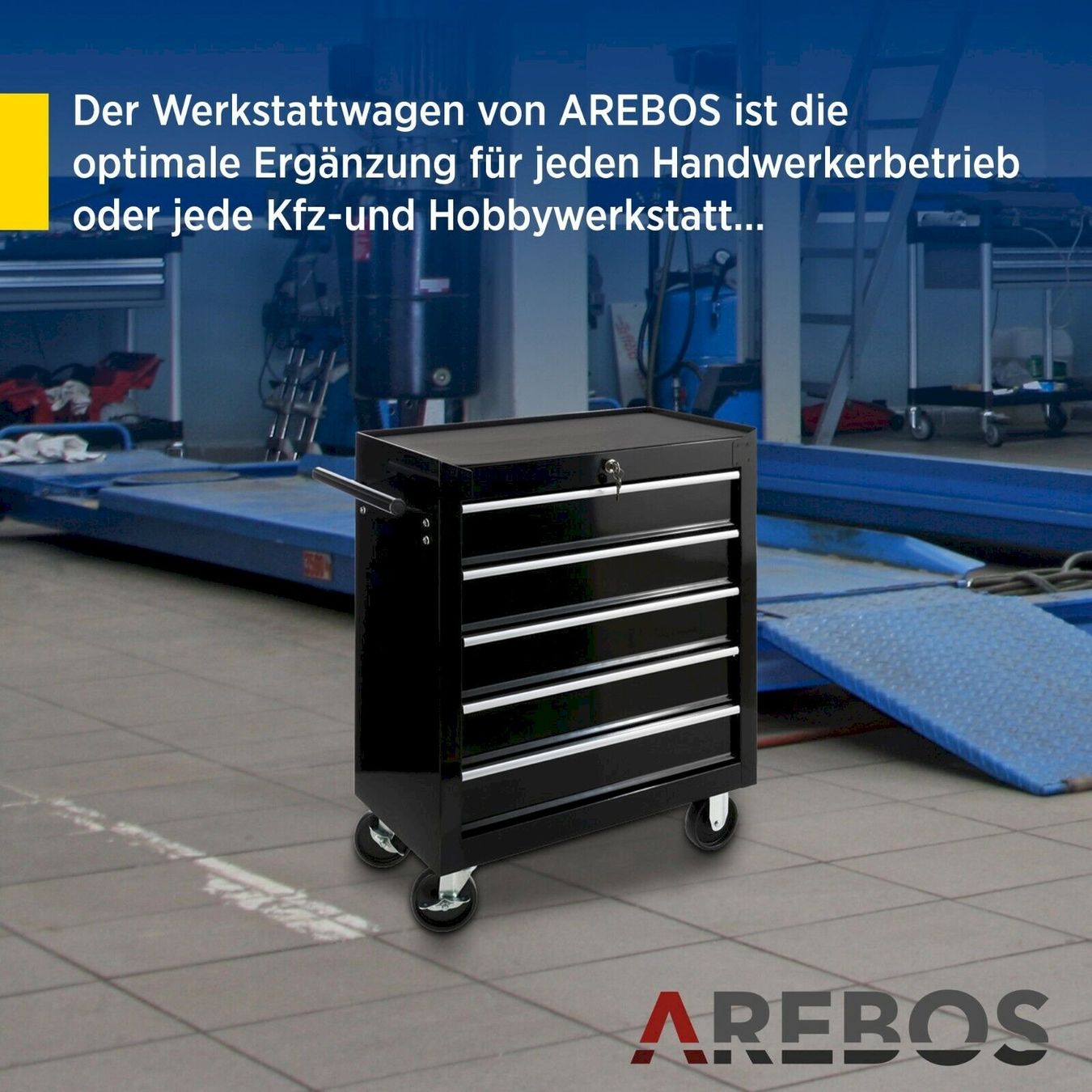 Tutti gli attrezzi: AREBOS Werkstattwagen 5 Fächer Schwarz – Nuovo e nell'imballaggio originale da Bottighofen venduto da zaap 1