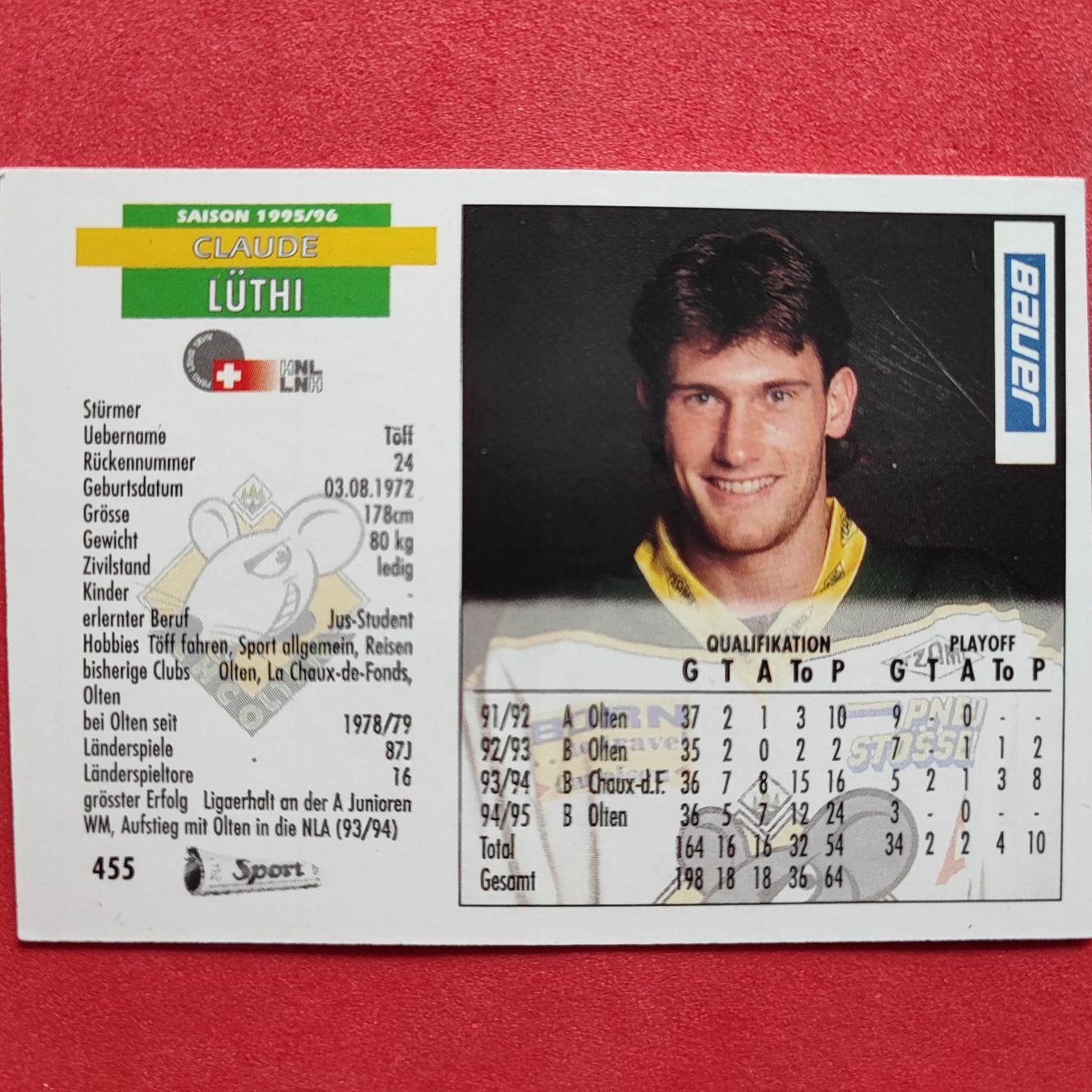 Carte collezionabili: Claude Lüthi - EHC OLTEN - 1995/96 – Usato da Dübendorf venduto da kb86_MOVIE 1